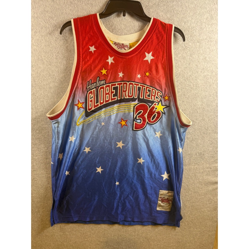 Vintage Platinum FUBU Harlem Globetrotters Meadowlark 36 Jersey Red Blue XL
